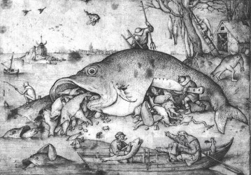  Pie Obras - Los peces grandes se comen a los peces pequeños El campesino renacentista flamenco Pieter Bruegel el Viejo